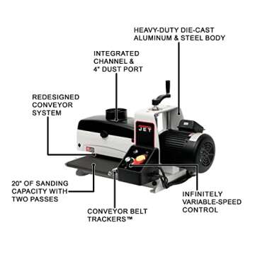 JET 10-Inch Benchtop Drum Sander, 1 HP, 1Ph 115V (Model JWDS-1020)