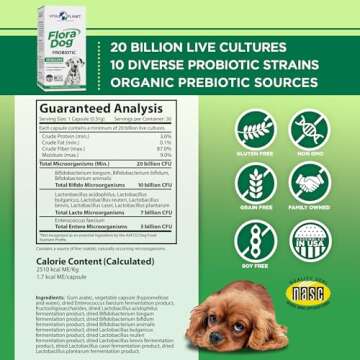 Vital Planet - Flora Dog Probiotic Capsules Supplement with 20 Billion Cultures and 10 Strains, High...