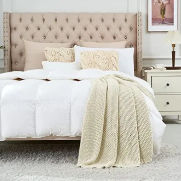 Longhui bedding Chunky Cable Knit Throw Blanket Lightweight Cream 100% Organic Cotton Blanket for Sofa Couch Bed Baby Nursery, Rustic Shabby Chic Modern Farmhouse, 51” x 63” Give Laundering Bag