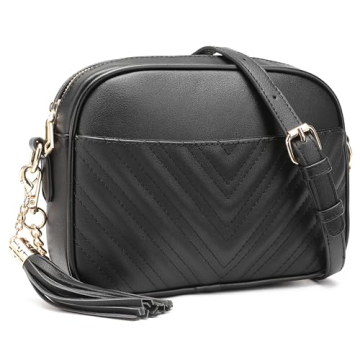 lola mae Quilted Crossbody Bag, Trendy Design Shoulder Purse (Black)