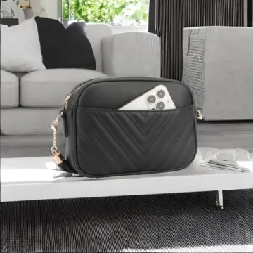 lola mae Quilted Crossbody Bag, Trendy Design Shoulder Purse (Black)