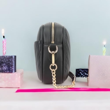 lola mae Quilted Crossbody Bag, Trendy Design Shoulder Purse (Black)