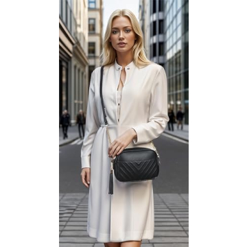 lola mae Quilted Crossbody Bag, Trendy Design Shoulder Purse (Black)