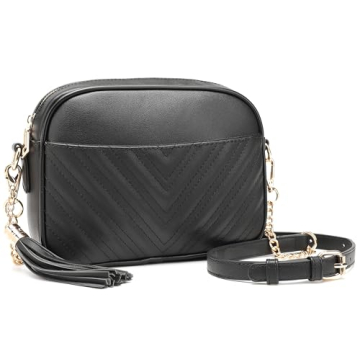 lola mae Quilted Crossbody Bag, Trendy Design Shoulder Purse (Black)