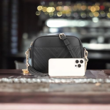 lola mae Quilted Crossbody Bag, Trendy Design Shoulder Purse (Black)