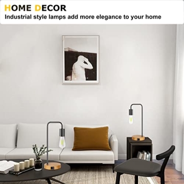 Table Lamp For Bedroom Set of 2 Industrial Desk Lamps with USB and Type-C Ports, 3 Way Dimmable Touch Control Cool Lamps with Faux Wood Bases, Vintage Nightstand Lamps for Living Room Dorm Office