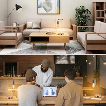 Table Lamp For Bedroom Set of 2 Industrial Desk Lamps with USB and Type-C Ports, 3 Way Dimmable Touch Control Cool Lamps with Faux Wood Bases, Vintage Nightstand Lamps for Living Room Dorm Office
