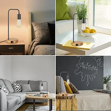 Table Lamp For Bedroom Set of 2 Industrial Desk Lamps with USB and Type-C Ports, 3 Way Dimmable Touch Control Cool Lamps with Faux Wood Bases, Vintage Nightstand Lamps for Living Room Dorm Office