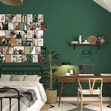 Haoran 50PCS Wall Collage Kit Aesthetic Pictures, Room Decor for Bedroom Aesthetic, Cute Indie Trendy Boujee Boho Green Posters for Room Aesthetic, Photo Pictures Collage Kit for Wall Aesthetic,