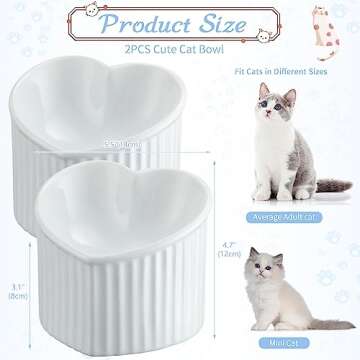 Mumufy 2 Pcs Ceramic Elevated Cat Bowls - Adorable Heart Shaped Pet Dishes