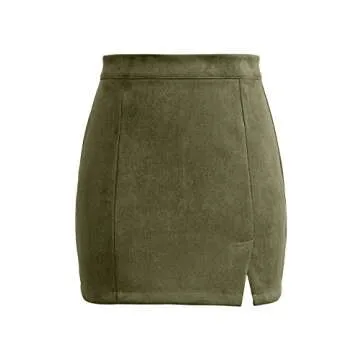 Mulisky Faux Suede High Waist Side Split Mini Skirt