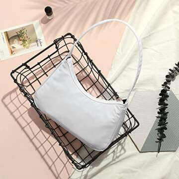 Loiral Small Purse for Women, Cute Hobo Tote HandBag Mini Clutch, Nylon Shoulder Bags with Zipper Closure, White