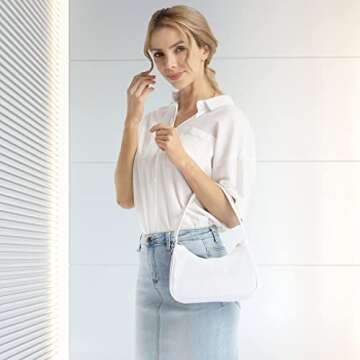 Loiral Small Purse for Women, Cute Hobo Tote HandBag Mini Clutch, Nylon Shoulder Bags with Zipper Closure, White