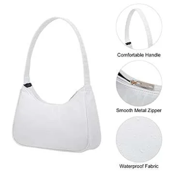 Loiral Small Purse for Women, Cute Hobo Tote HandBag Mini Clutch, Nylon Shoulder Bags with Zipper Closure, White