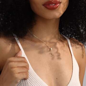 CUEZIY Bubble Letter Necklace Gold Initial Necklaces for Women Name Necklace Personalized Bubble Pen...