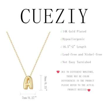 CUEZIY Bubble Letter Necklace Gold Initial Necklaces for Women Name Necklace Personalized Bubble Pendant Necklace Dainty Charm Necklaces Teen Gift Trendy Stuff Gold Jewelry Gifts