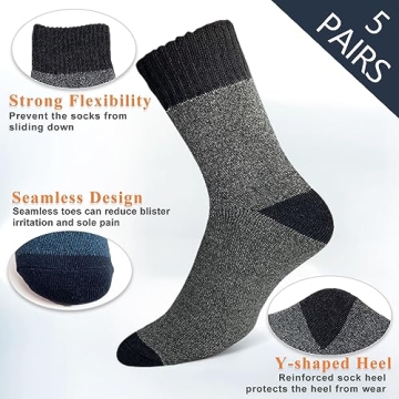 Warm Wool Socks for Men - 5 Pair Winter Comfort