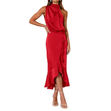 Elegant KIRUNDO Satin Mock Neck Dress for Women
