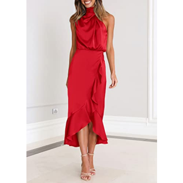 Elegant KIRUNDO Satin Mock Neck Dress for Women