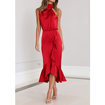 Elegant KIRUNDO Satin Mock Neck Dress for Women