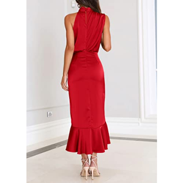 Elegant KIRUNDO Satin Mock Neck Dress for Women