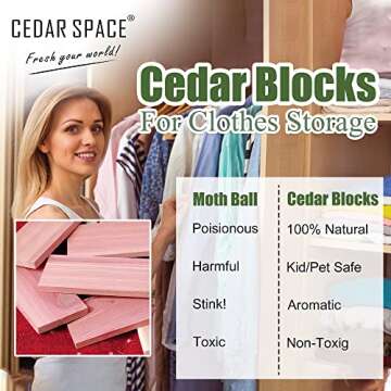 Cedar Space Cedar Blocks for Clothes Storage 16 Pcs, 2 Value Packs 100% Aromatic Red Ceder Blocks, C...