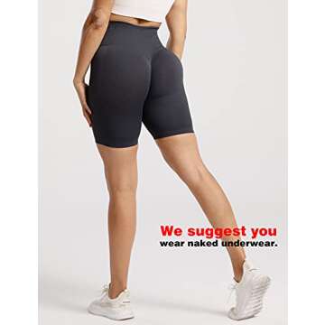 YEOREO Women High Waist Scrunch Butt Biker Shorts Seamless Yoga Gym Workout Grey M