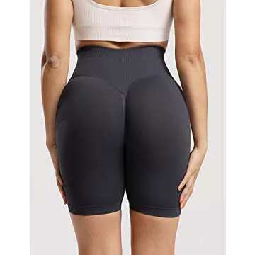 YEOREO Women High Waist Scrunch Butt Biker Shorts Seamless Yoga Gym Workout Grey M
