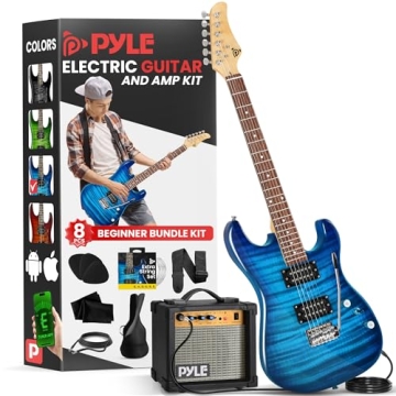 Pyle Electric Guitar Kit with Amp, Full Size Instrument with Humbucker Pickups, Guitarra Electrica A...
