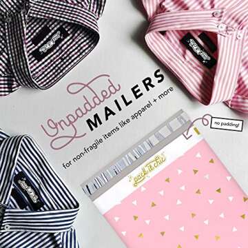 Pack It Chic - 12” X 15.5” (100 Pack) Pink Gold Triangle Confetti Poly Mailer Envelope Plastic Custom Mailing & Shipping Bags - Self Seal