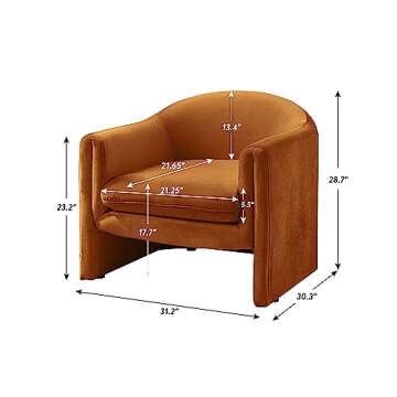 Living Room Accent Chair, U Shaped Club Chair, and Reader Rriendly Bedroom Bucket Chair with Soft Cushion and Armrest, Velvet, Curry