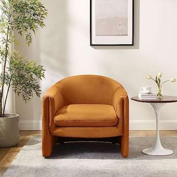 Living Room Accent Chair, U Shaped Club Chair, and Reader Rriendly Bedroom Bucket Chair with Soft Cushion and Armrest, Velvet, Curry