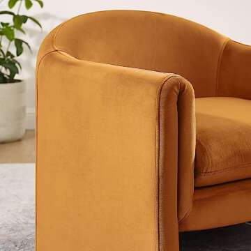Living Room Accent Chair, U Shaped Club Chair, and Reader Rriendly Bedroom Bucket Chair with Soft Cushion and Armrest, Velvet, Curry