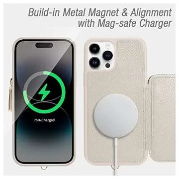 ZVE Wallet Case for iPhone 14 Pro Max 6.7 inch, Magsafe Zipper Leather RFID Blocking Cards Holder Slots Case with Magnetic Wireless Charging, Protective Cover for iPhone 14 Pro Max 6.7"(2022)-Beige