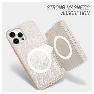 ZVE Wallet Case for iPhone 14 Pro Max 6.7 inch, Magsafe Zipper Leather RFID Blocking Cards Holder Slots Case with Magnetic Wireless Charging, Protective Cover for iPhone 14 Pro Max 6.7"(2022)-Beige