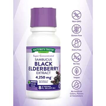 Nature's Truth Black Elderberry Extract 4250mg | 8 oz Syrup | Super Concentrated Sambucus Supplement | Vegan, Non-GMO, Gluten Free