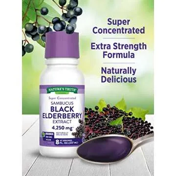 Nature's Truth Black Elderberry Extract 4250mg | 8 oz Syrup | Super Concentrated Sambucus Supplement | Vegan, Non-GMO, Gluten Free