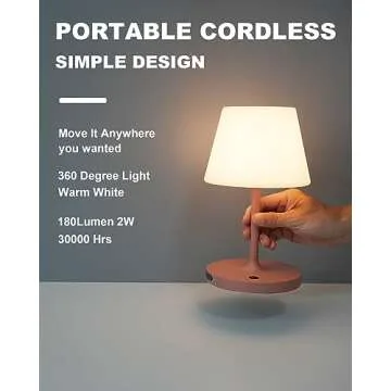 WEILAILUX Outdoor Battery Operated Table Lamp Waterproof, 4000mAh Cordless Table Lamp Rechargeable, ...