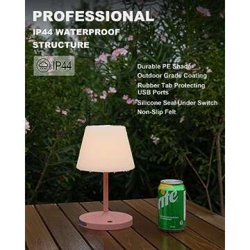 WEILAILUX Outdoor Battery Operated Table Lamp Waterproof, 4000mAh Cordless Table Lamp Rechargeable, Touch Dimmable Desk Lamp, LED Night Light for Patio Camping Restaurant Home, H9.6in, Pink
