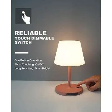 WEILAILUX Outdoor Battery Operated Table Lamp Waterproof, 4000mAh Cordless Table Lamp Rechargeable, Touch Dimmable Desk Lamp, LED Night Light for Patio Camping Restaurant Home, H9.6in, Pink