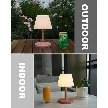 WEILAILUX Outdoor Battery Operated Table Lamp Waterproof, 4000mAh Cordless Table Lamp Rechargeable, Touch Dimmable Desk Lamp, LED Night Light for Patio Camping Restaurant Home, H9.6in, Pink