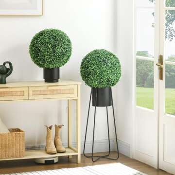 HOMCOM Artificial Boxwood Topiary Ball Set of 2 15.7 Inch Faux Plant, UV-Protected Anti-Fading Fake ...