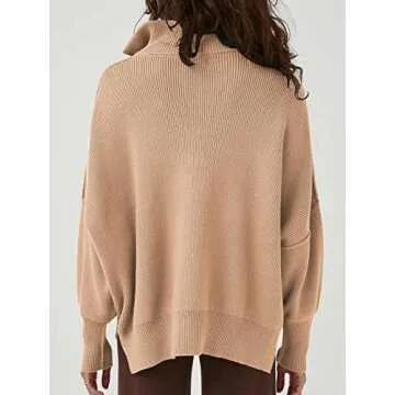 LOGENE Women's Half Zipper Sweatshirt Long Sleeve Oversized Slit Side Knit Pullover Sweaters-5L66-shenxing-XL Deep Apricot, X-Large