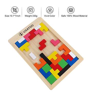 USATDD Wooden Puzzles Blocks Brain Teasers Toy Russian Tangram Colorful Jigsaw Game Montessori Intel...