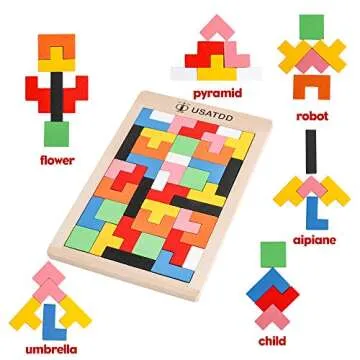 USATDD Colorful Wooden Tangram Puzzle for Kids 3-7