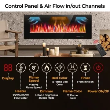 R.W.FLAME 50" Electric Fireplace with Remote Control