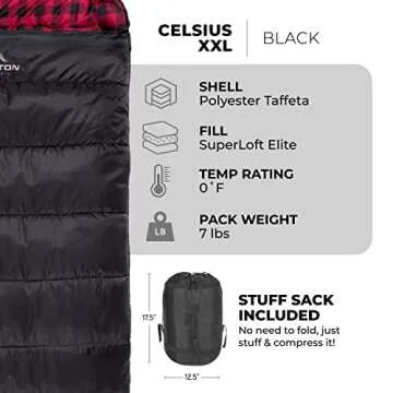 Teton Sports Celsius XXL Sleeping Bag - 0˚F Camping Comfort