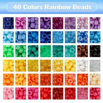 Quefe 3960pcs Pony Beads for Friendship Bracelet Making Kit 48 Colors Kandi Beads Set, 2400pcs Plastic Rainbow Bulk and 1560pcs Letter Beads with 20 Meter Elastic Threads for Craft Jewelry Necklace