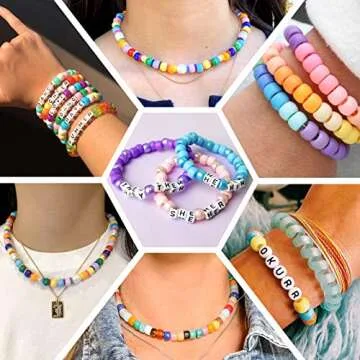 Quefe 3960pcs Pony Beads for Friendship Bracelet Making Kit 48 Colors Kandi Beads Set, 2400pcs Plastic Rainbow Bulk and 1560pcs Letter Beads with 20 Meter Elastic Threads for Craft Jewelry Necklace