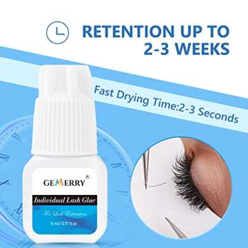 Individual Lash Glue 5ML Cluster Lash Glue Long Lasting Eyelash Glue for Self Application and GEMERRY Glue Rings for Eyelash Extensions 100PCS Glue Rings